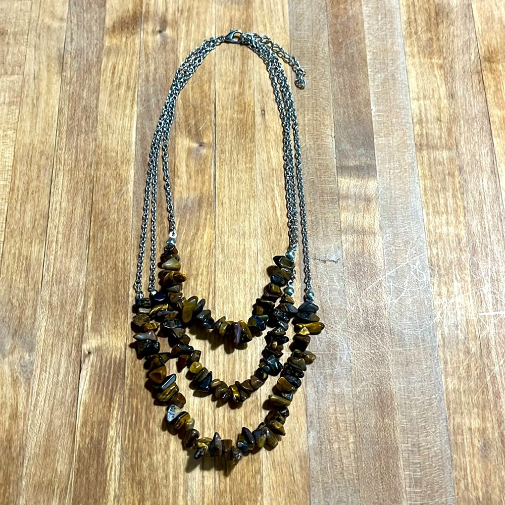 Paparazzi Silver 3 Strand Tiger’s Eye Necklace 🐯Natural Stones, Boho Style